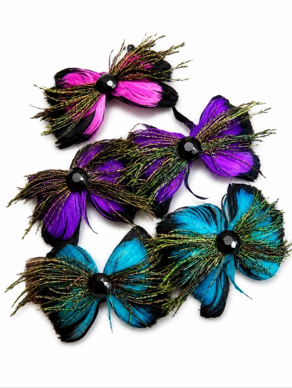 VTG 1980s Fairycore Peacock Feather Bow Hair Clip Flamenco Festival Barrettes